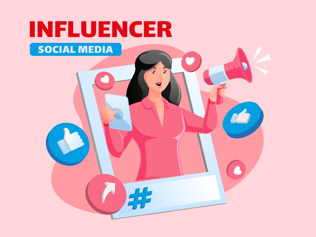 Frauen werden Influencer und folgen den sozialen Medien mit einem Megaphon.