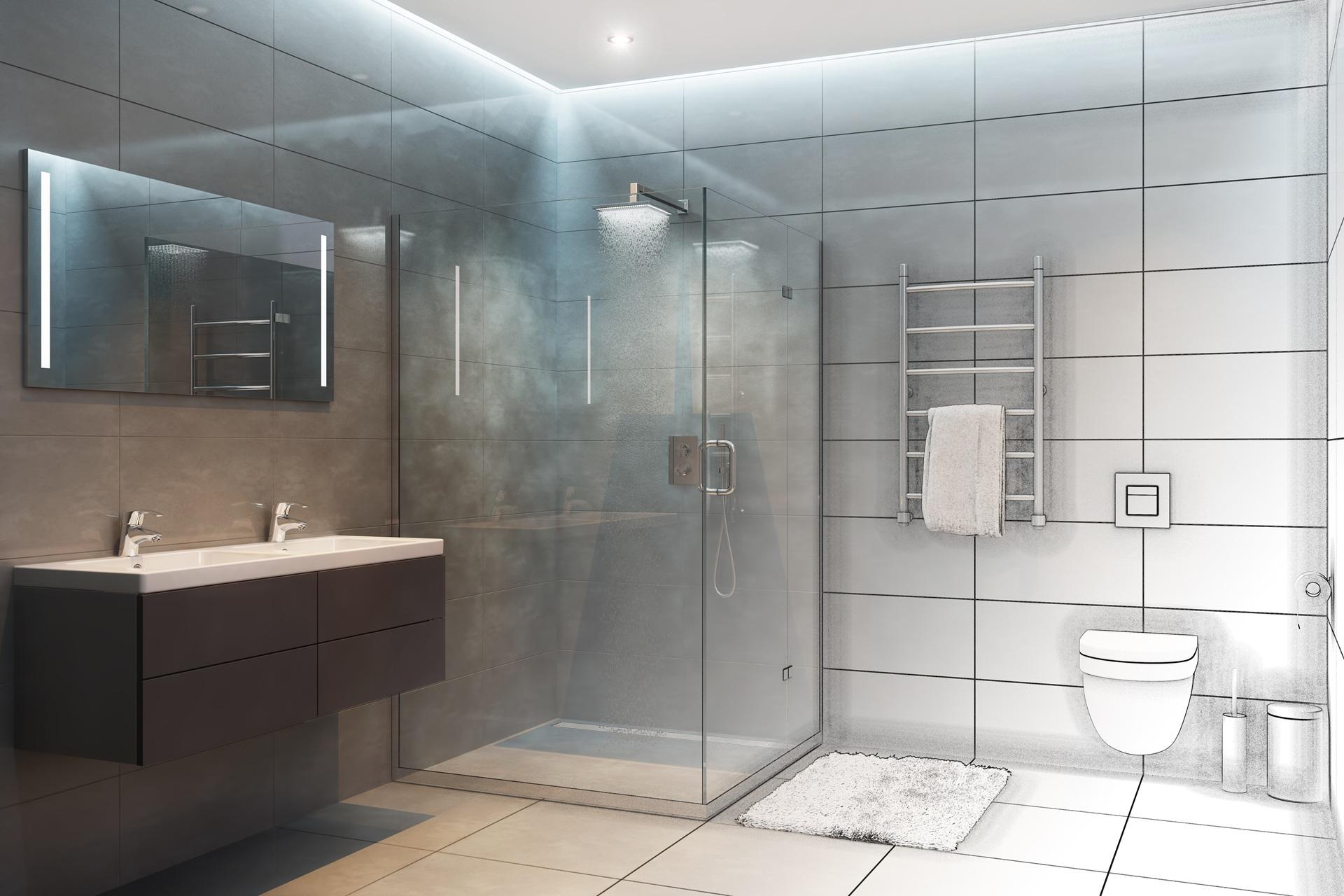 Teilskizziertes Bad mit moderner Duschtoilette | Duschtoilette

