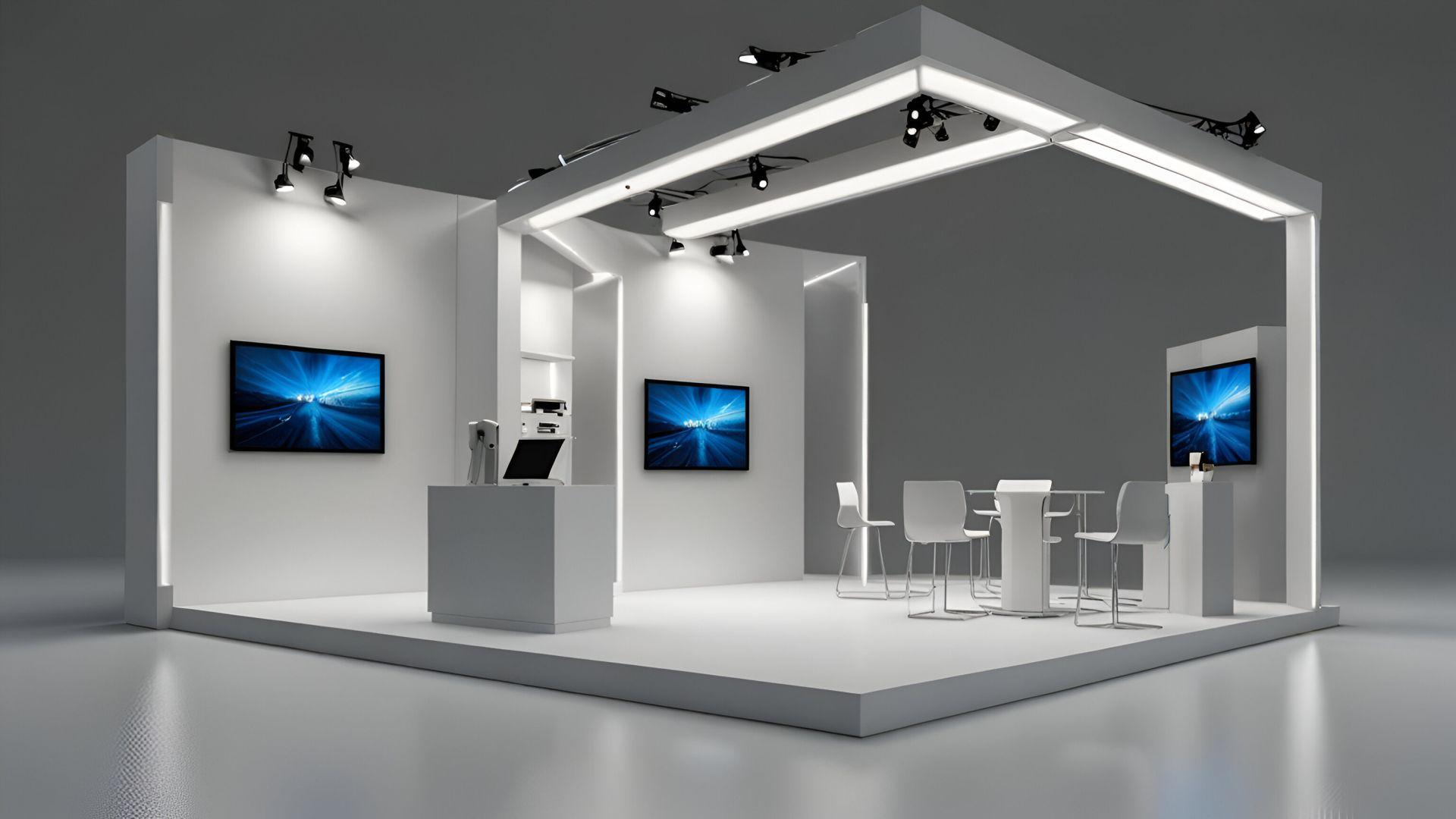 Moderner LED-Messestand mit Leuchtmodulen